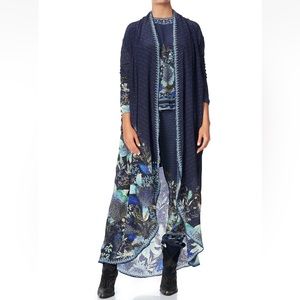 CAMILLA *Natures Nectar* blue floral silk boho long casual jacket w pockets S/M